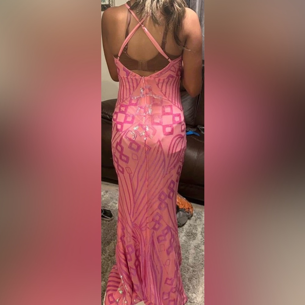 Pink Prom Geometric Patterned Dress